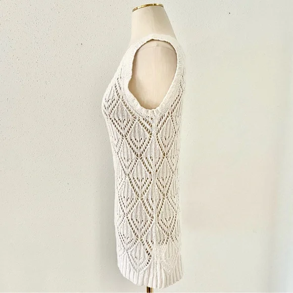ANN TAYLOR LOFT Women's sz Medium Cream Crochet Knit Sleeveless Tunic Top Beach - Picture 4 of 6